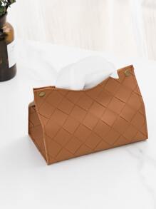 1pc Solid Color PU Leather Square Tissue Box Cover With Buckle Design, Suitable For Bedroom, Living Room, Dining Table, Bar Counter And Office Desk - Brown - View 5