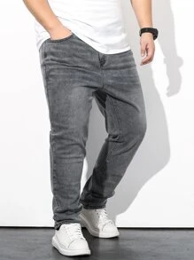 Manfinity Men Plus Slant Pocket Straight Leg Jeans - Grey - View 6
