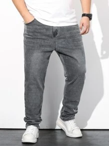 Manfinity Men Plus Slant Pocket Straight Leg Jeans - Grey - View 7