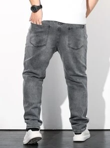 Manfinity Men Plus Slant Pocket Straight Leg Jeans - Grey - View 8