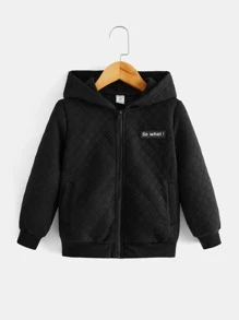 SHEIN Áo nỉ có khóa kéo, họa tiết chữ cái, dành cho bé trai, kiểu dáng chần bông. - màu đen - Xem 1