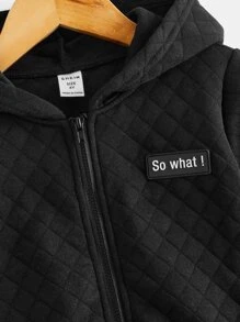 SHEIN Áo nỉ có khóa kéo, họa tiết chữ cái, dành cho bé trai, kiểu dáng chần bông. - màu đen - Xem 3