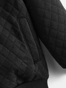 SHEIN Áo nỉ có khóa kéo, họa tiết chữ cái, dành cho bé trai, kiểu dáng chần bông. - màu đen - Xem 4