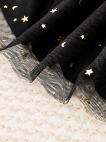 小女童拼接星星網紗荷葉邊洋裝 - 黑色 - 查看 7