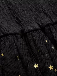 小女童拼接星星網紗荷葉邊洋裝 - 黑色 - 查看 8