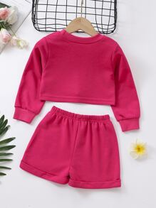 SHEIN 小女童字母圖案運動衫和短褲