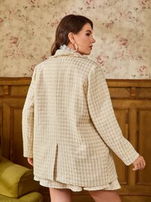 SHEIN Unity Plus Raw Trim Shawl Collar Tweed Blazer - Beige - View 2