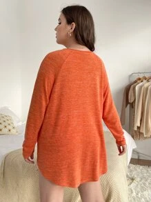 SHEIN EZwear 大碼插肩袖泥灰色印花T恤 - 橘色 - 查看 2