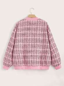 SHEIN 大碼格紋圖案落肩袖粗花呢飛行員夾克