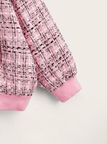 SHEIN 大碼格紋圖案落肩袖粗花呢飛行員夾克