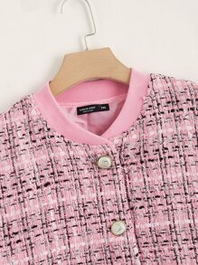 SHEIN 大碼格紋圖案落肩袖粗花呢飛行員夾克