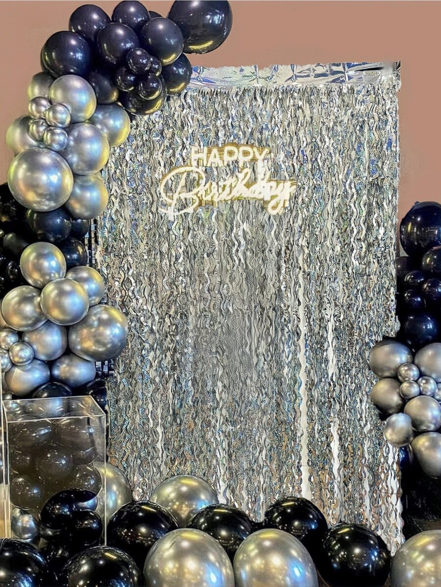 1pc Party Decorative Tassel Curtain, Silver PE Rain Curtain, Backdrop Decoration, For Party - Silver - View 1