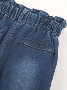 Đứa bé gái Mèo cào Túi Kép Nếp gấp cao eo Quần jean Tapered - Rửa tối - Xem 4