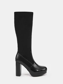 Chunky Heeled Sock Boots - Black - View 3