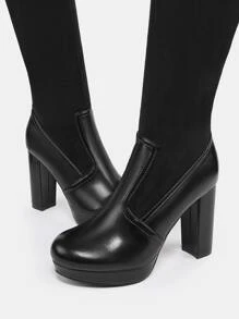 Chunky Heeled Sock Boots - Black - View 4