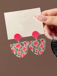 花卉圖案幾何耳墜 - 彩色 - 查看 1