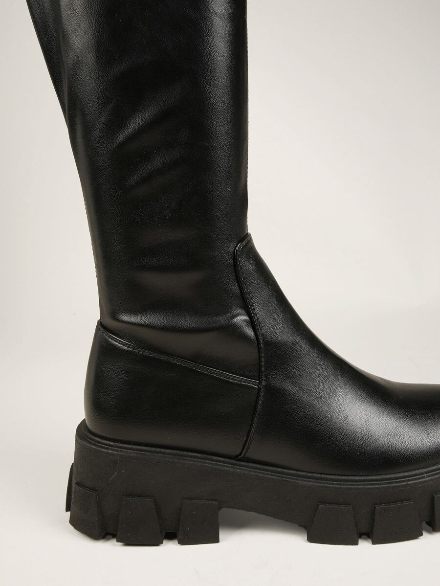 SHEIN SHUZIA Faux Leather Thigh High Lug Sole Heel Boots SHEIN USA