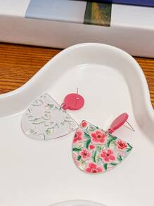 花卉圖案幾何耳墜 - 彩色 - 查看 2