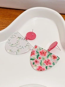 花卉圖案幾何耳墜 - 彩色 - 查看 3