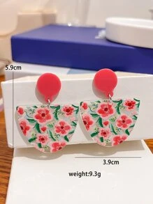 花卉圖案幾何耳墜 - 彩色 - 查看 4