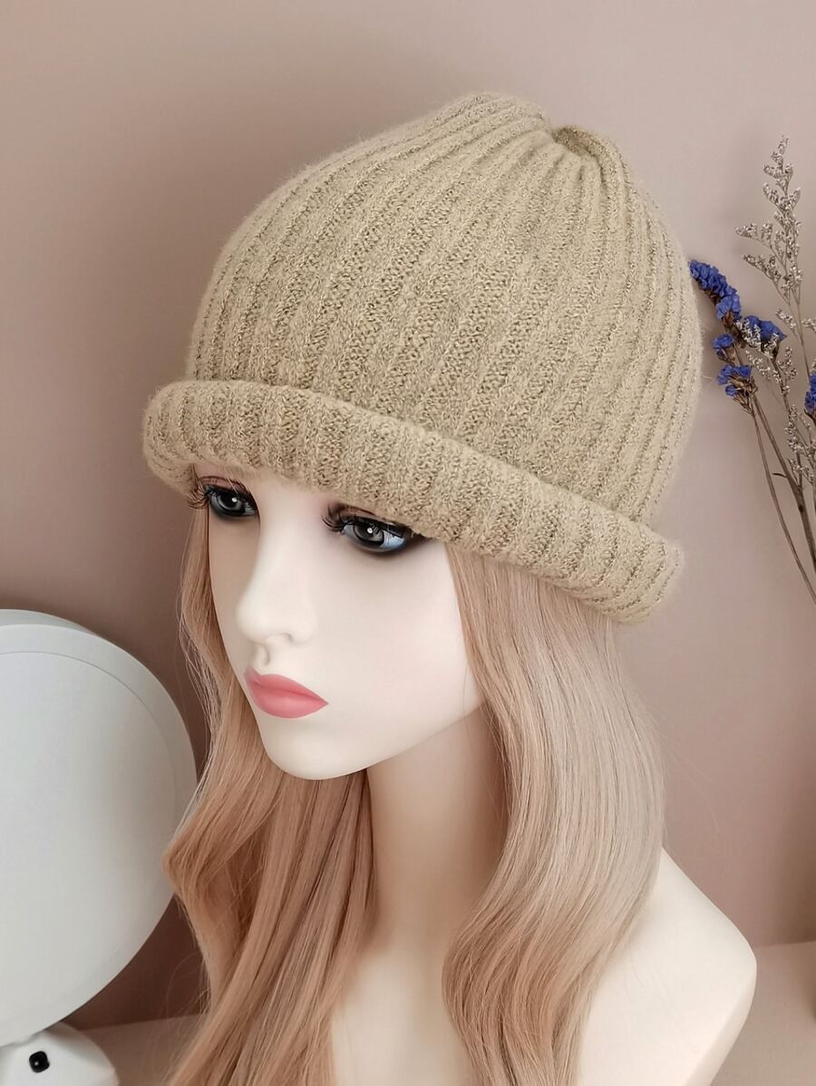 Roll Trim Beanie - Khaki - View 1