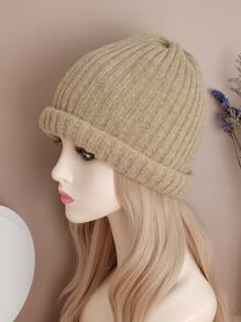 Roll Trim Beanie - Khaki - View 2
