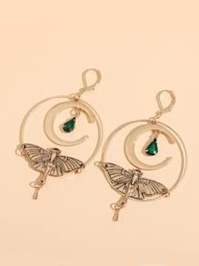 蛾和寶石水滴形耳墜 - 彩色 - 查看 4