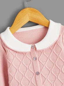 Baby Peter-pan Collar Textured Cardigan & Knit Trousers - Pink - View 5