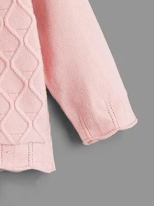 Baby Peter-pan Collar Textured Cardigan & Knit Trousers - Pink - View 6