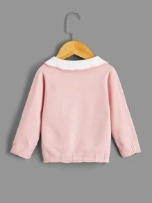 Baby Peter-pan Collar Textured Cardigan & Knit Trousers - Pink - View 7