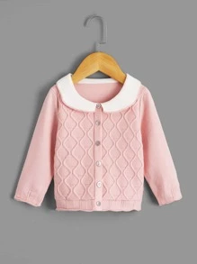 Baby Peter-pan Collar Textured Cardigan & Knit Trousers - Pink - View 8