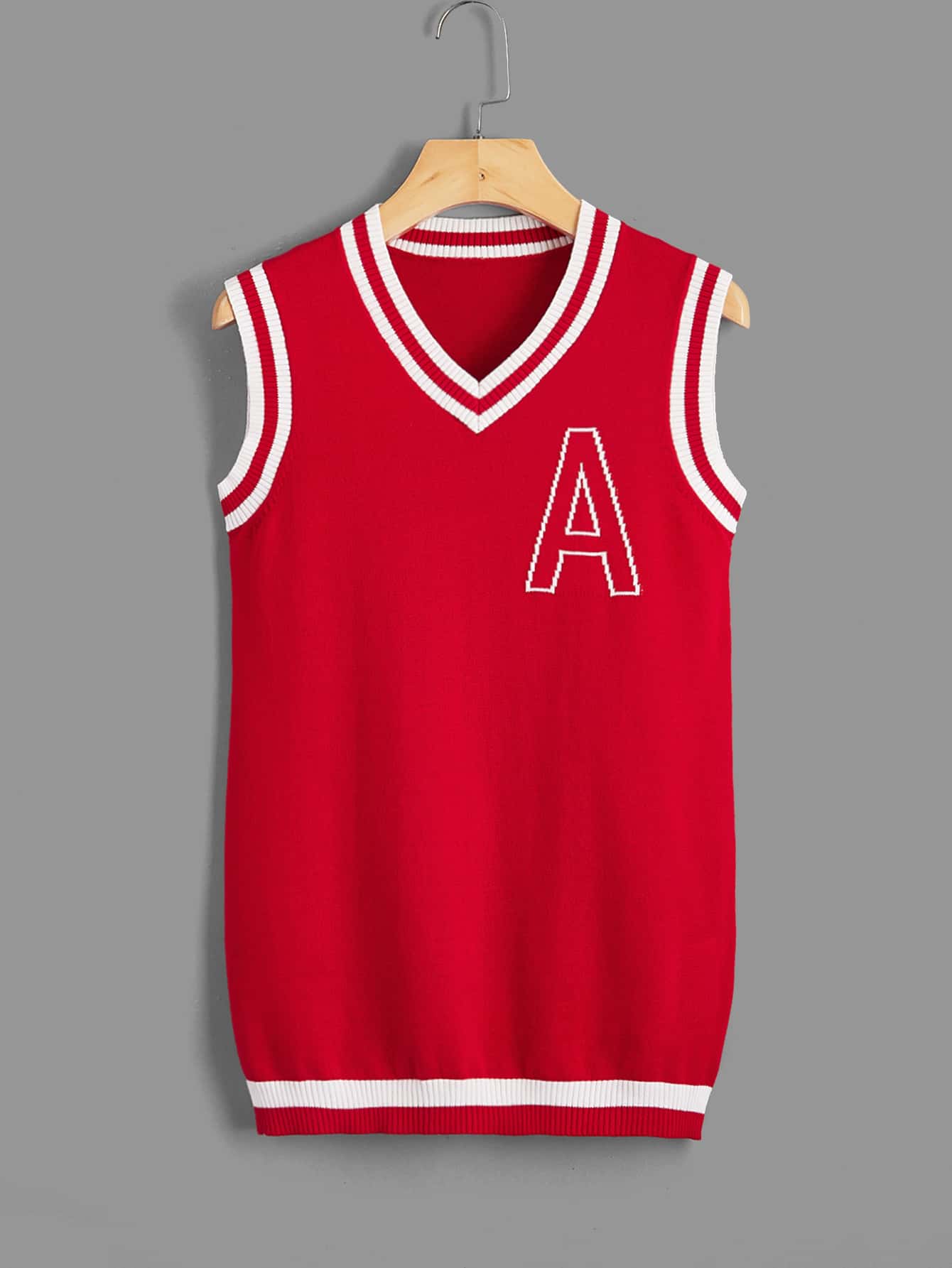 Niñas Vestido de punto tank con patrón de letra - Rojo - Ver 1