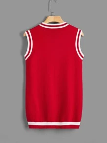 Niñas Vestido de punto tank con patrón de letra - Rojo - Ver 2