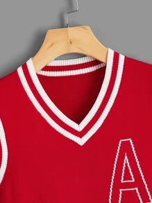 Niñas Vestido de punto tank con patrón de letra - Rojo - Ver 3