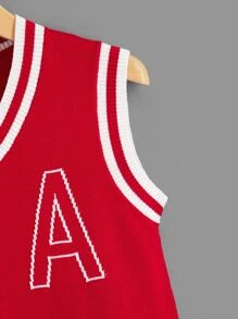 Niñas Vestido de punto tank con patrón de letra - Rojo - Ver 4