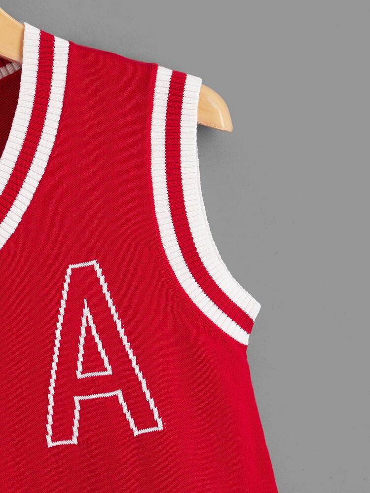 Girls Letter Pattern Tank Sweater Dress - Red - View 4