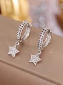 Rhinestone Star Drop Earrings - Silver - View 1
