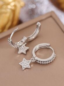 Rhinestone Star Drop Earrings - Silver - View 3