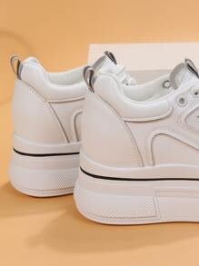 Letter Graphic Lace-up Front Wedge Sneakers - White - View 4