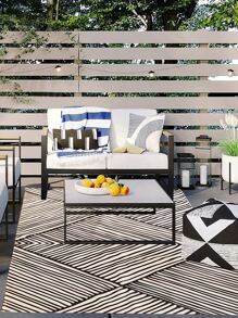 Geometric Pattern Outdoor Rug - Black and White - View 1