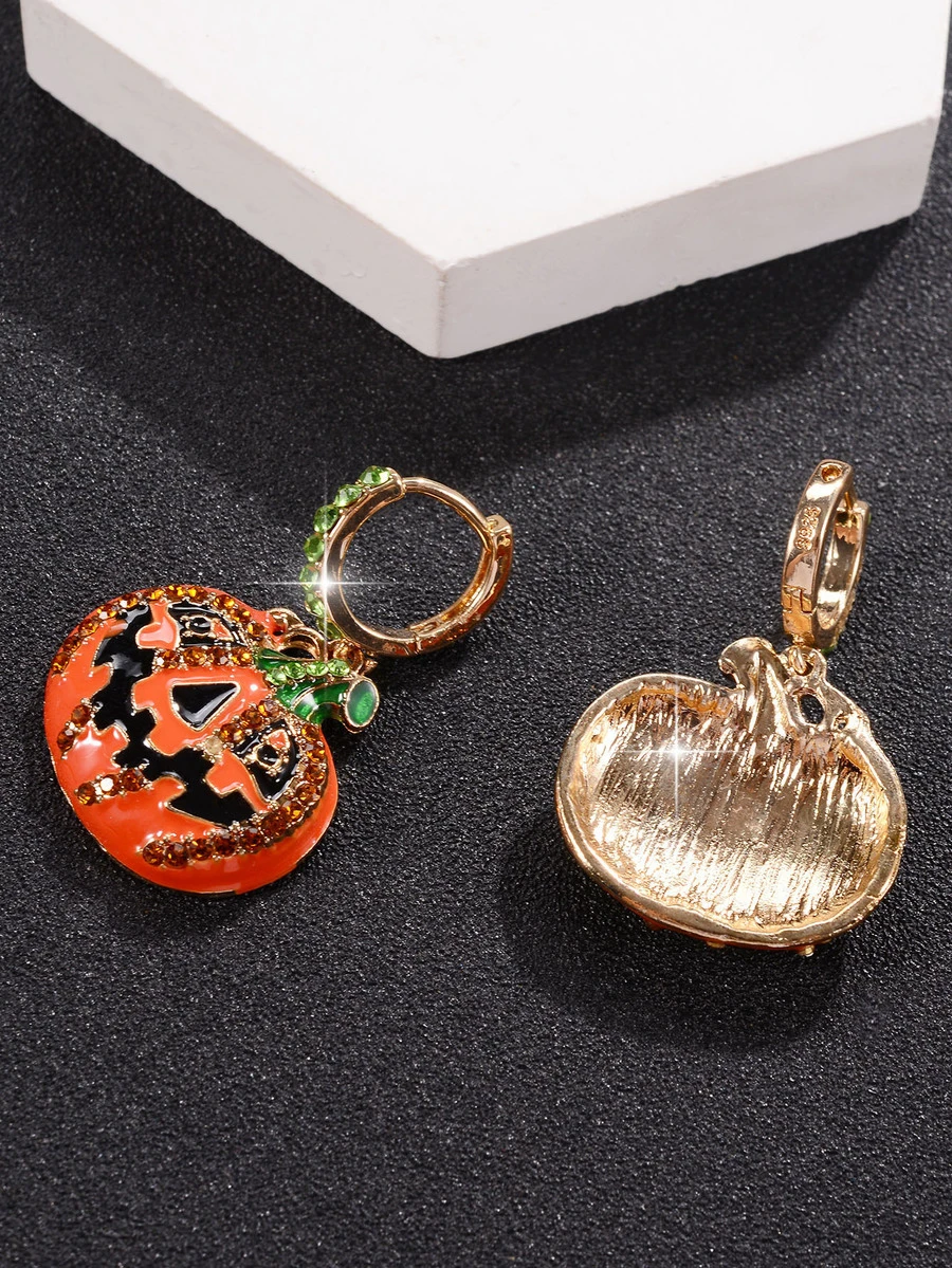 Pendientes largos Halloween con diseño de diamante de imitación calabaza - Multicolor - Ver 1