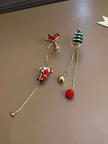 Christmas Santa Claus & Tree Decor Mismatched Drop Earrings - Red - View 2