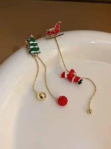 Christmas Santa Claus & Tree Decor Mismatched Drop Earrings - Red - View 3