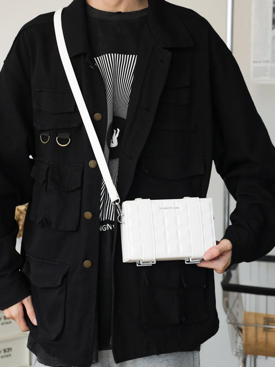 peach tree Fashionable Solid Color Mini Box Shape Shoulder Bag, Lightweight Waterproof Adjustable Strap Closure, Business Casual Ultra-Light Crossbody Bag Christmas Men Bag Vacation Travel Essentials Dad Gifts Retro Bag Vintage Messenger Bag Tote Bag Side Bags For Men Gifts For Men Valentine Day Holiday Essentials Bag For Men Camping Sling Bag For Men Stickers Summer Back To School Valentines Gifts Valentine Gifts For Men Vintage Summer Bag Springbreak White Bag Gift Bag Bag Pack Cross Body Bag Vintage Bags School Supplies - White - View 1