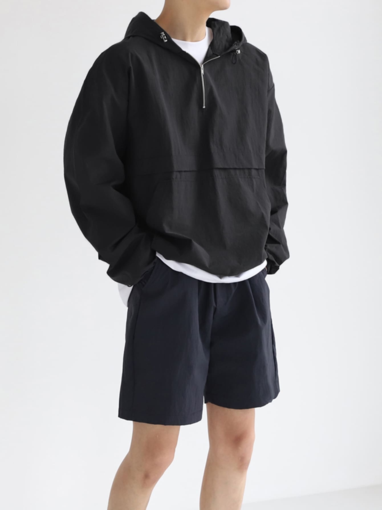 Men Half Zipper Drawstring Hem Hooded Coat,Fall Clothes