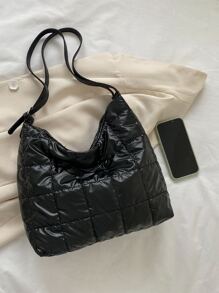 Quilted Detail Hobo Bag - Black - View 3