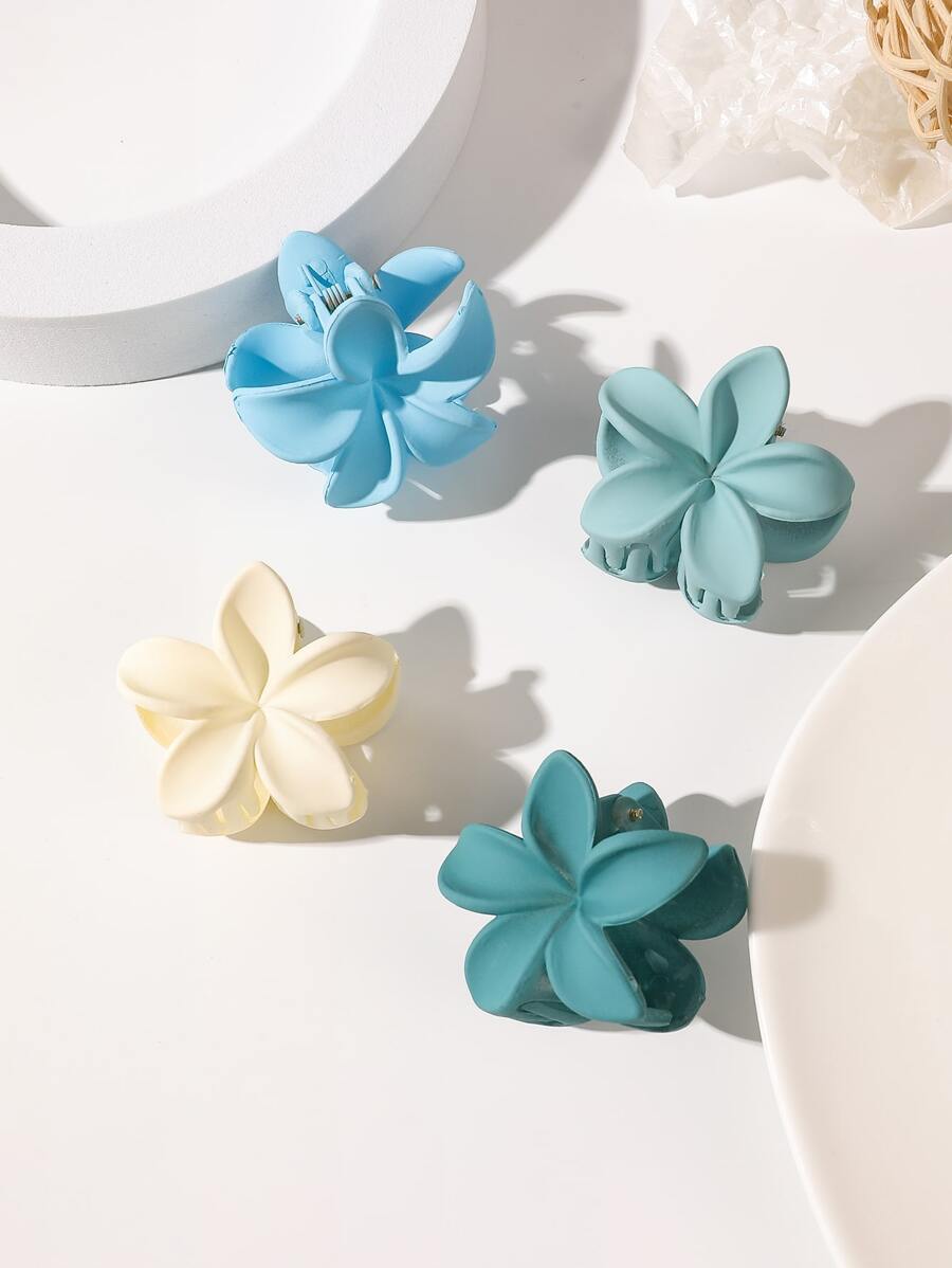 4 件花朵图案发夹可爱爪夹发夹发夹发夹发夹发夹接发夹，学校用品，学院秋冬发饰，适合女士度假装扮