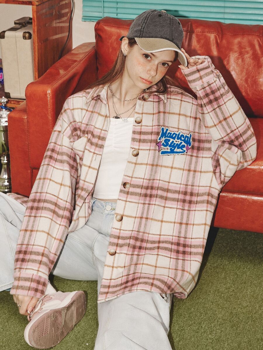 格紋字母圖案外套 - 彩色 - 查看 1