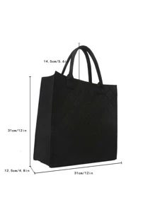 衍縫毛氈手提托特包 - 黑色 - 查看 3