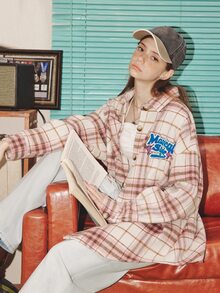 格紋字母圖案外套 - 彩色 - 查看 3